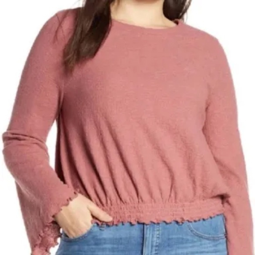Madewell Women's Mauve Long Sleeve Elastic Waist Top